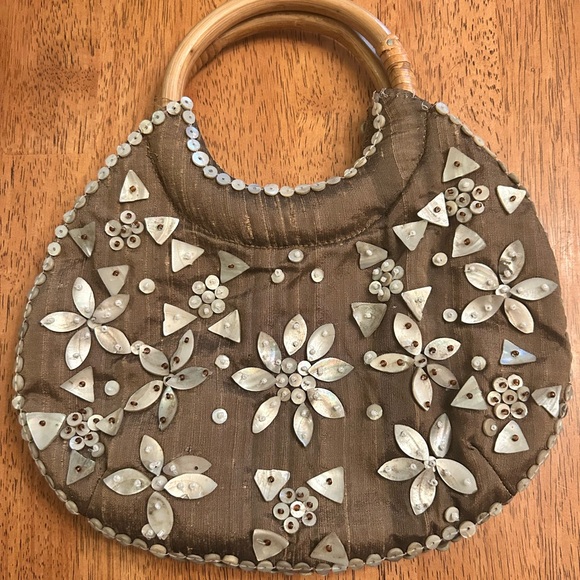 Coldwater Creek Handbags - Vintage Coldwater Creek. Brown Floral Embellished Women's Ring-handled Bag